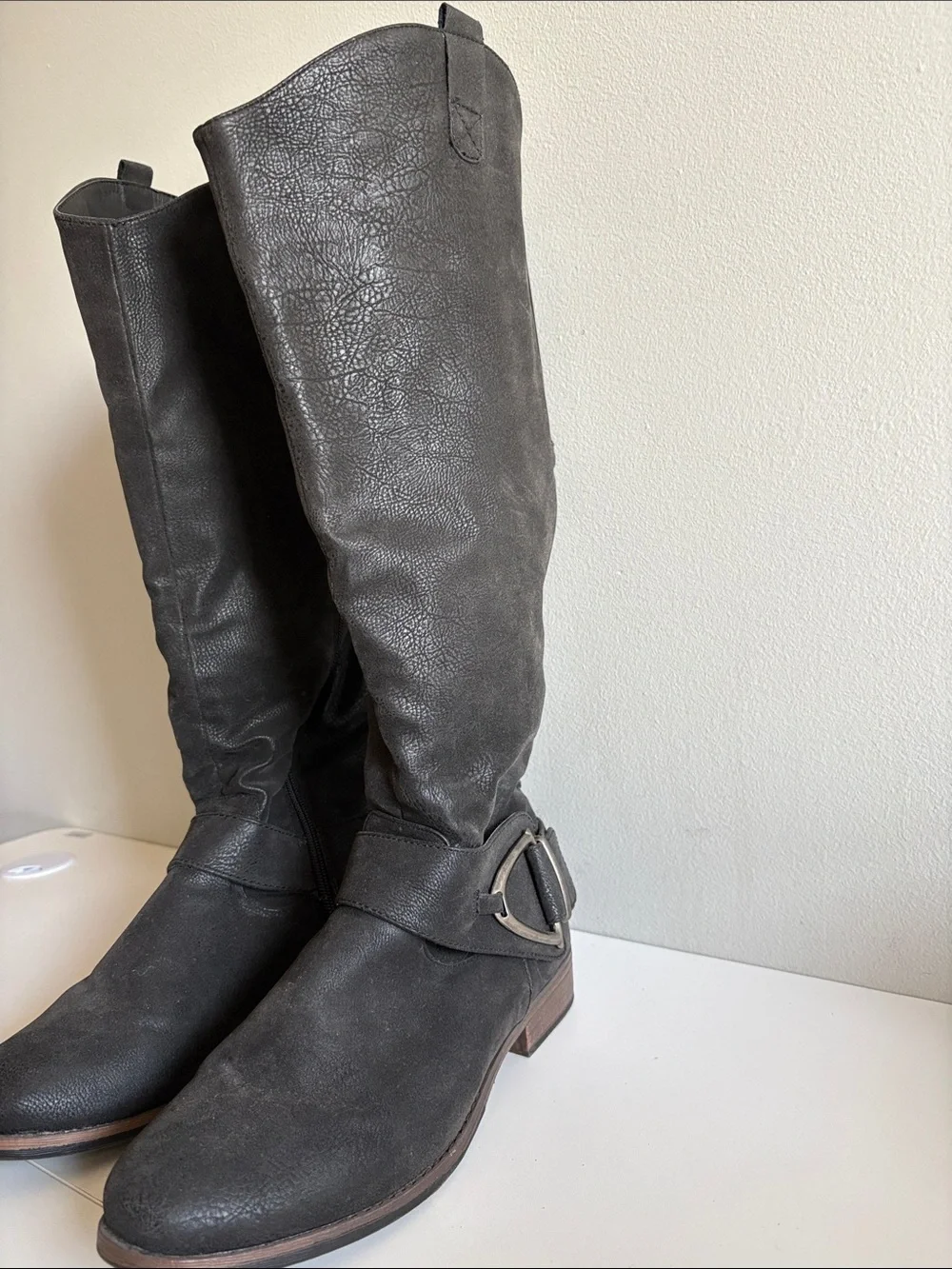 Maurices Laura Wide Calf Black Buckle Riding Boots Size 9.5 Moto